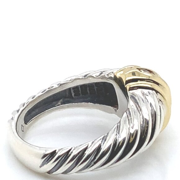 David Yurman Sterling Silver and 18K Yellow Gold Diamond Dome Cable Ring - Picture 5 of 5